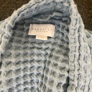 Denim blue waffle long sleeved long robe